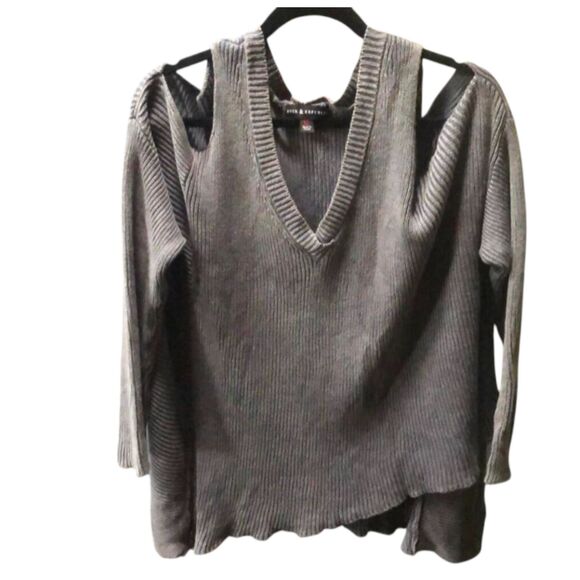 Indie Sleaze Rock & Republic Ribbed Grey Oversized Cold Shoulder Sweater XL - Picture 2 of 9